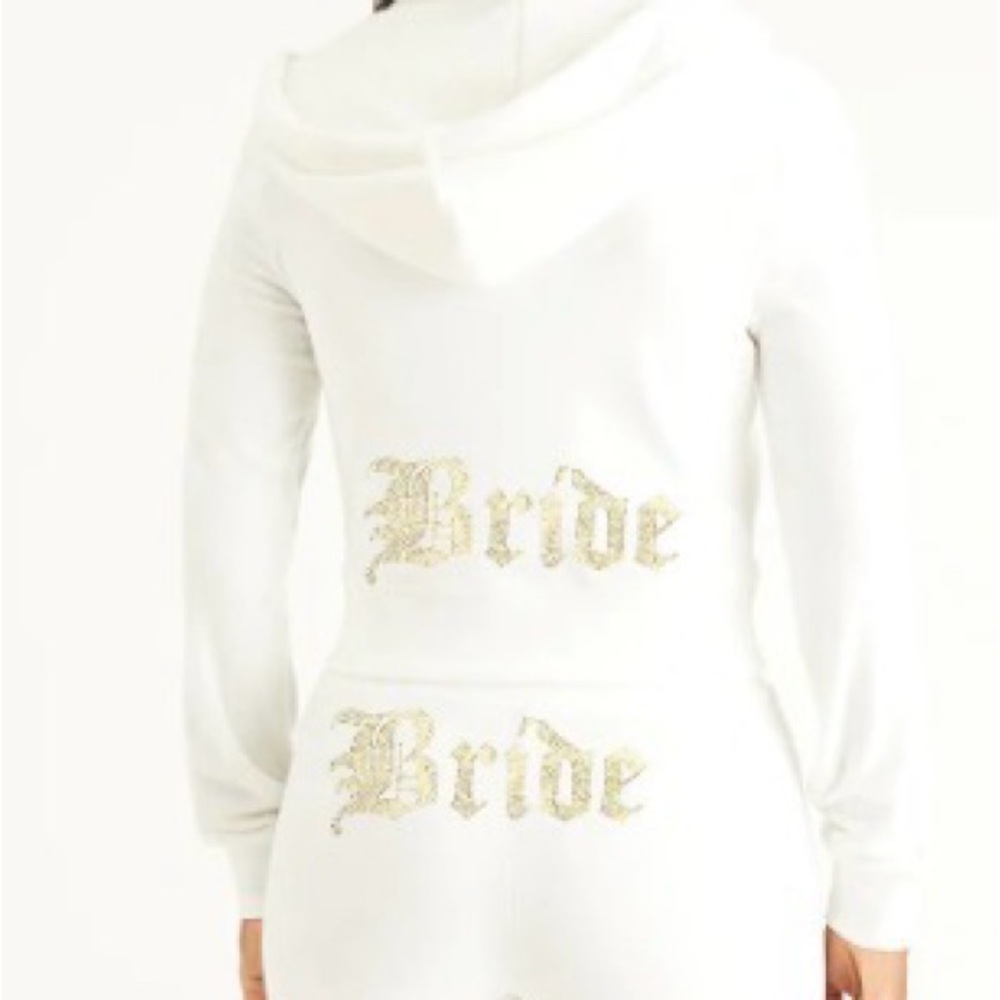 Juicy White 'Bride' Bling Hoodie with Gold Rhinestone Script